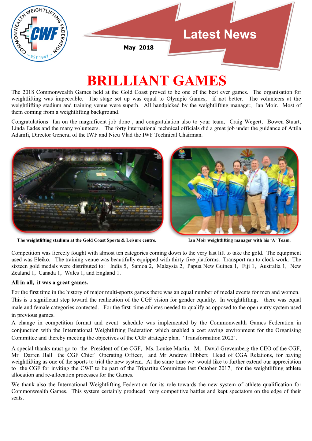 BRILLIANT GAMES the 2018 Commonwealth Games Held at the Gold Coast Proved to Be One of the Best Ever Games