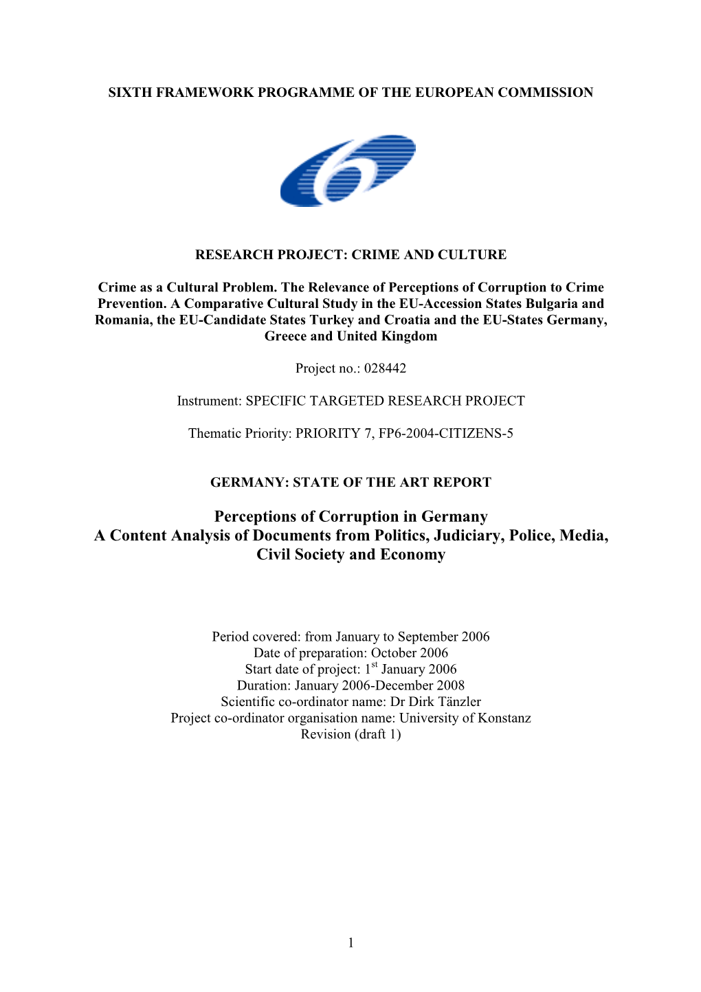 Perceptions of Corruption in Germany a Content Analysis of Documents from Politics, Judiciary, Police, Media, Civil Society and Economy