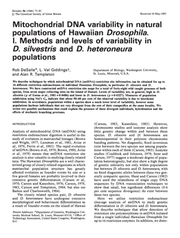 Mitochondrial DNA Variability in Natural Populations of Hawaiian Drosophila