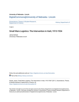 Small Wars Logistics: the Intervention in Haiti, 1915-1934