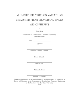 Midlatitude D Region Variations Measured from Broadband Radio Atmospherics