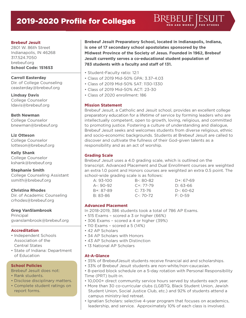 2019-2020 Profile for Colleges