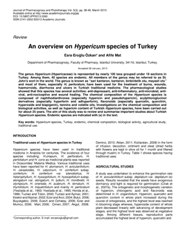 An Overview on Hypericum Species of Turkey