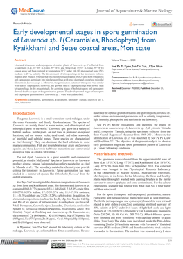 Early Developmental Stages in Spore Germination of Laurencia Sp. 1(Ceramiales, Rhodophyta) from Kyaikkhami and Setse Coastal Areas, Mon State