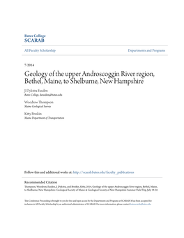Geology of the Upper Androscoggin River Region, Bethel, Maine, to Shelburne, New Hampshire J
