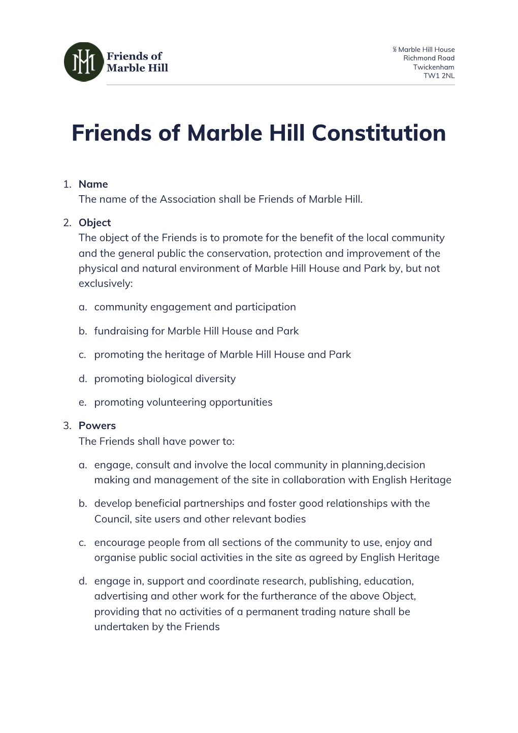 Friends of Marble Hill Constitution