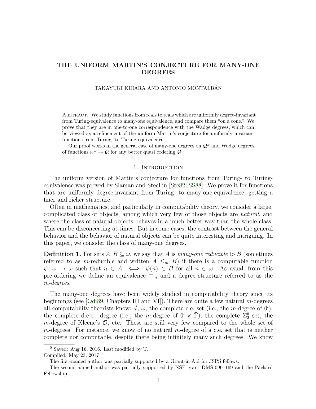 The Uniform Martin's Conjecture for Many-One