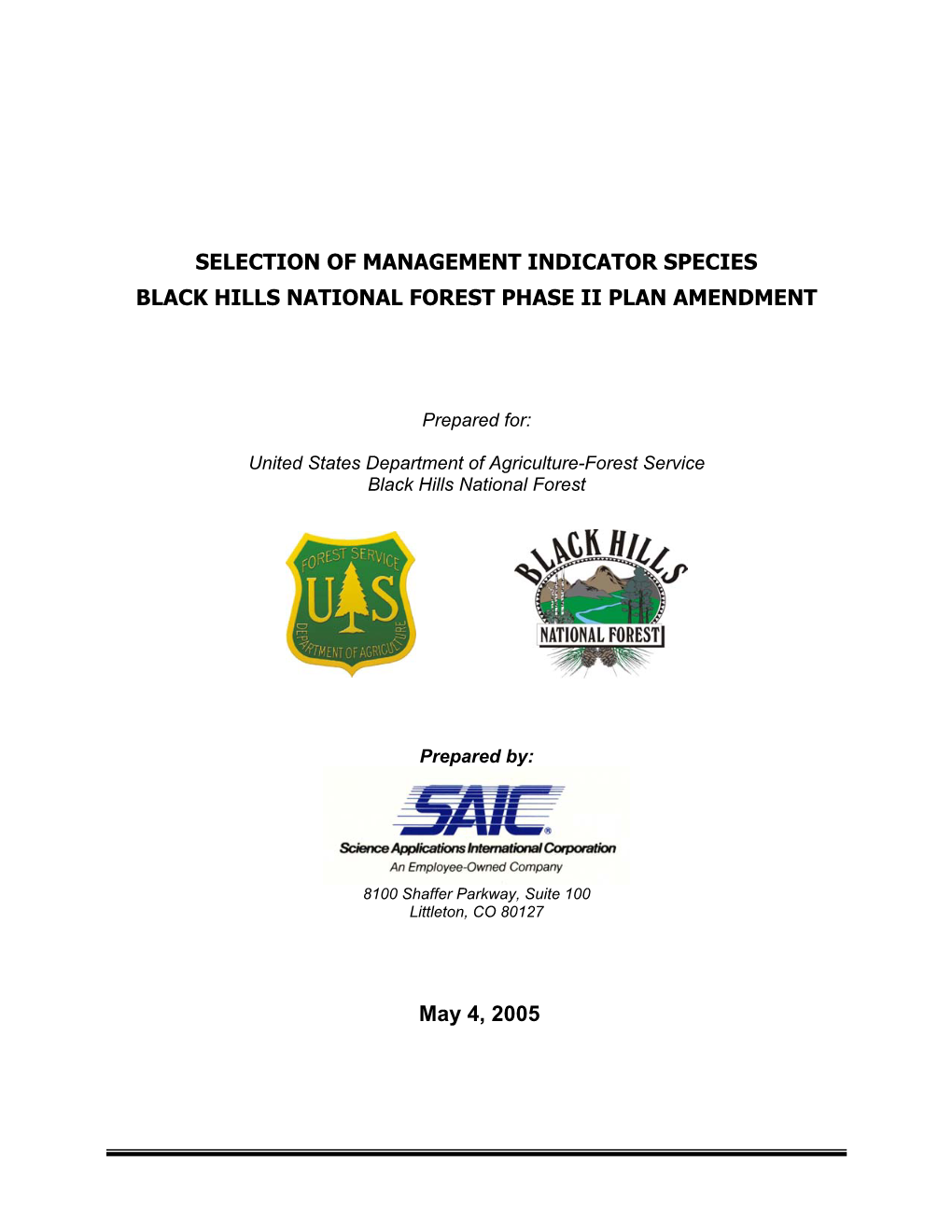 Management Indicator Species Selection Process and Criteria