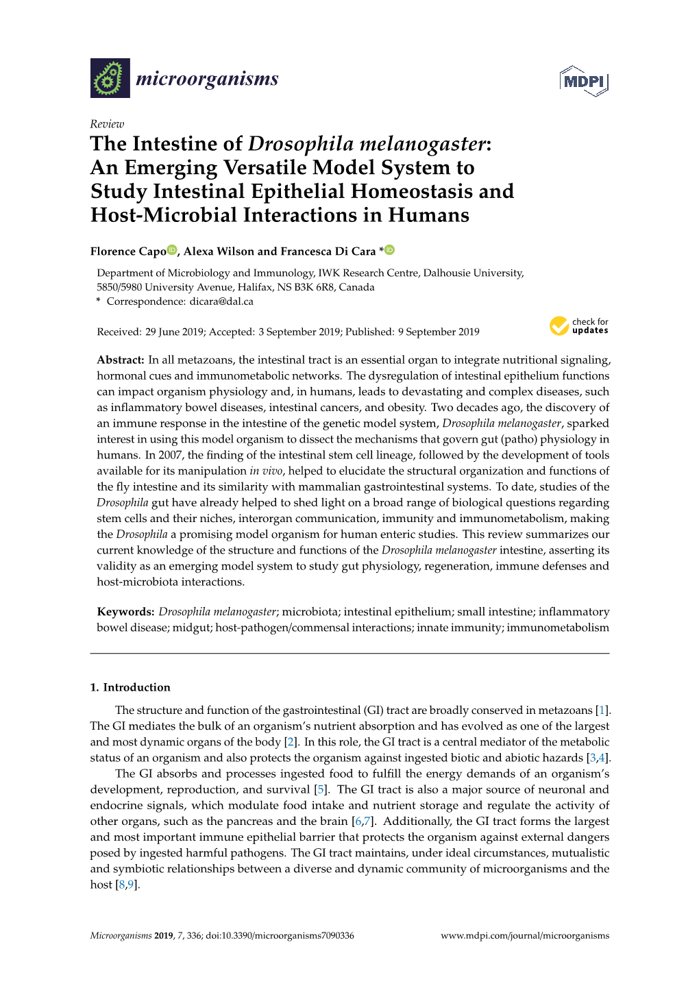 The Intestine of Drosophila Melanogaster: an Emerging Versatile Model System to Study Intestinal Epithelial Homeostasis and Host-Microbial Interactions in Humans