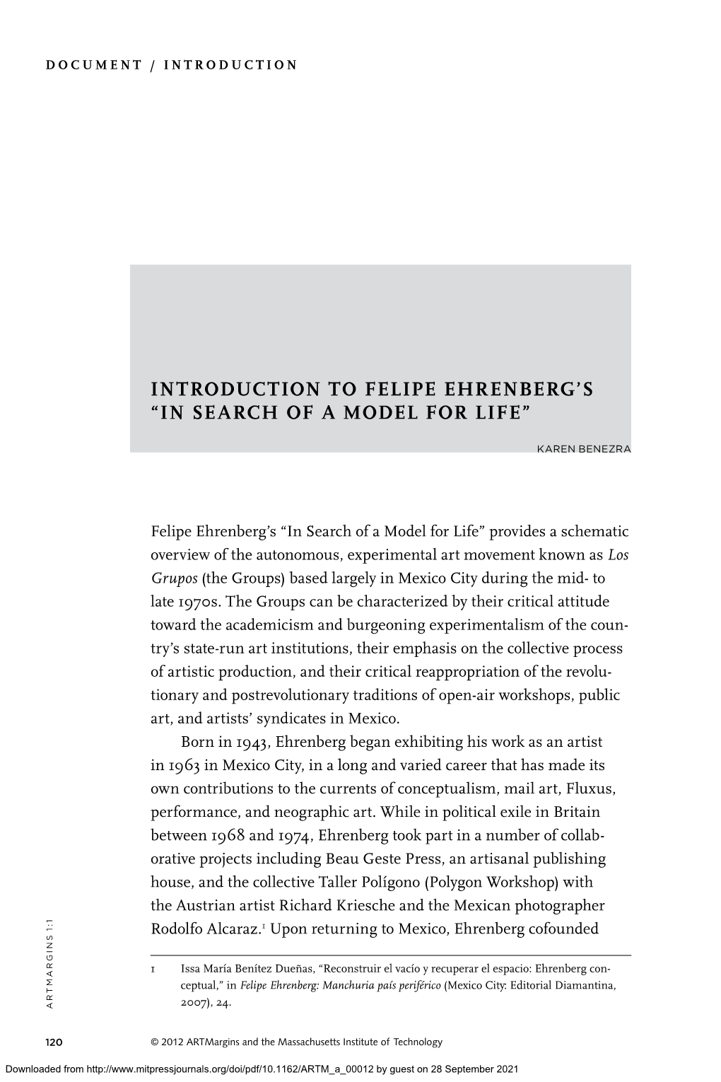 Introduction to Felipe Ehrenberg's “In Search of A