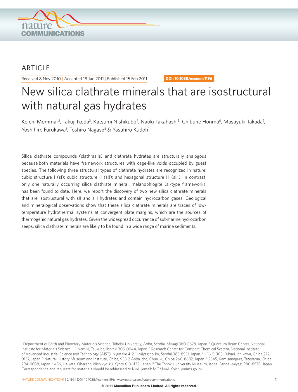 New Silica Clathrate Minerals That Are Isostructural with Natural Gas Hydrates