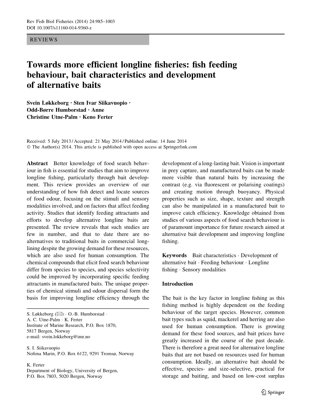 Towards More Efficient Longline Fisheries: Fish Feeding Behaviour