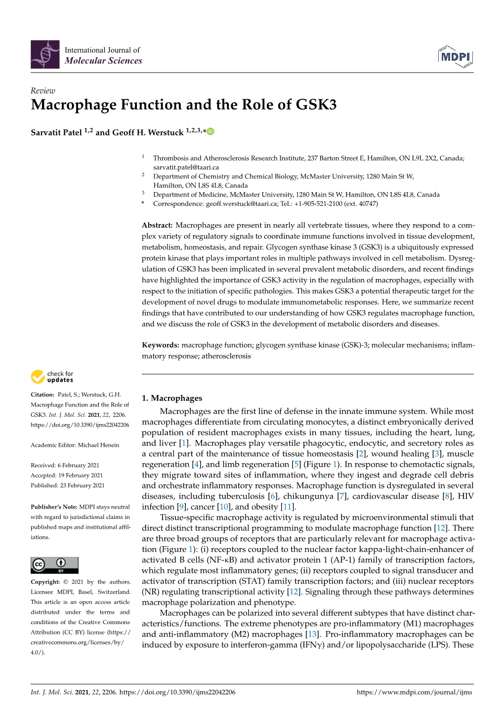 Macrophage Function and the Role of GSK3