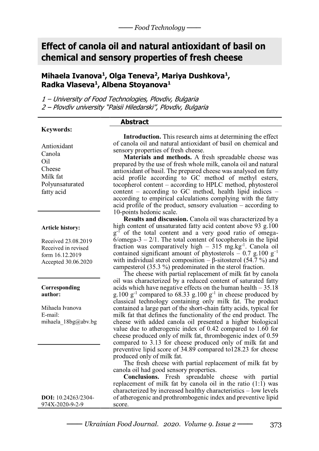 Effect of Canola Oil and Natural Antioxidant of Basil on Chemical and Sensory Properties of Fresh Cheese