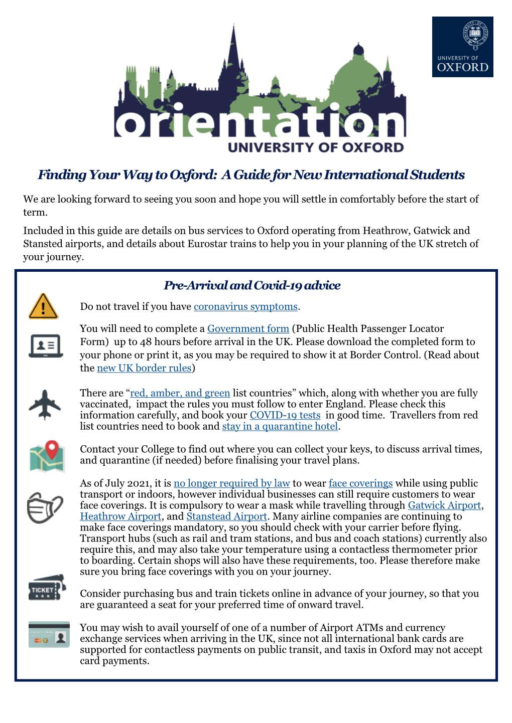 Finding Your Way to Oxford: a Guide for New International Students