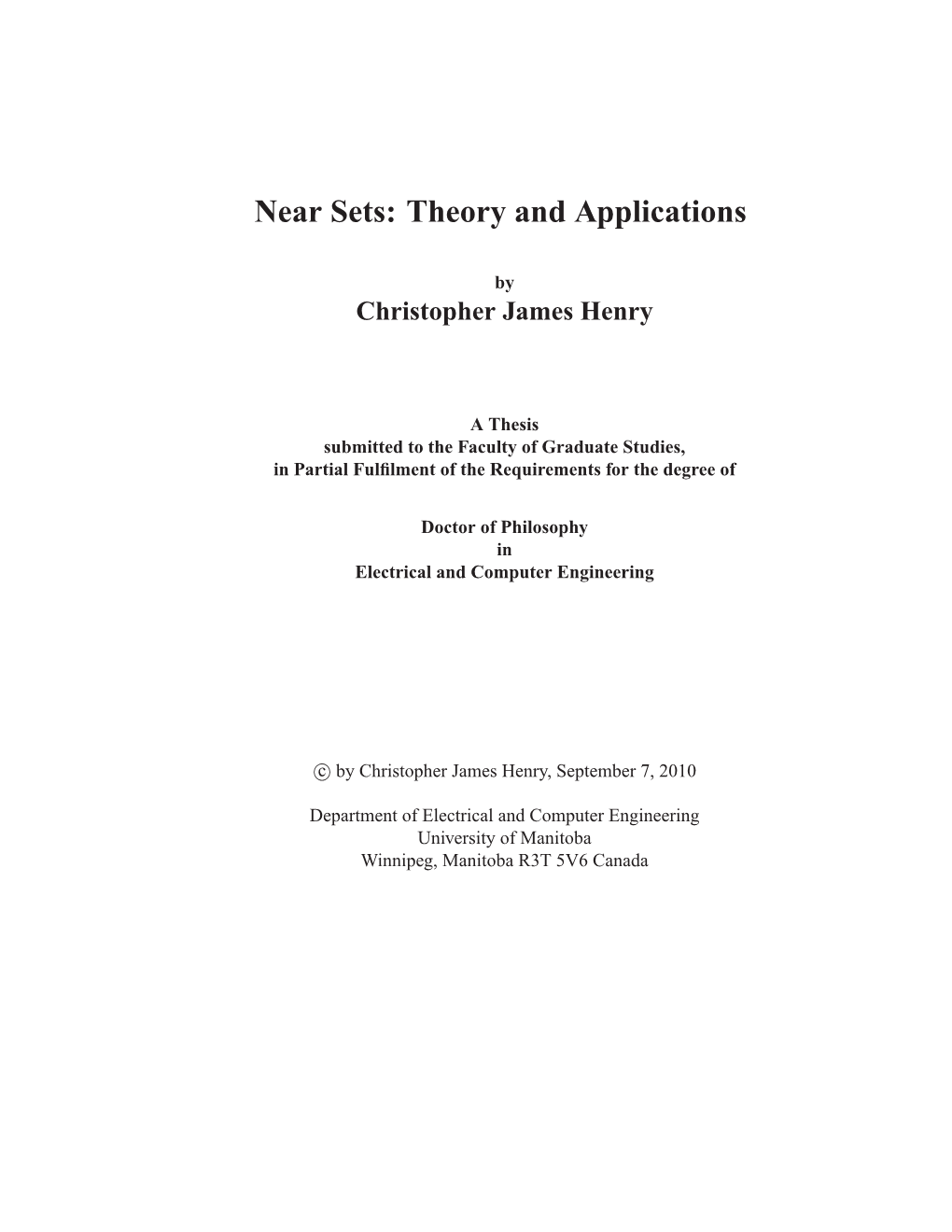 Near Sets: Theory and Applications