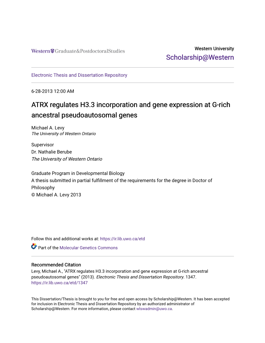 ATRX Regulates H3.3 Incorporation and Gene Expression at G-Rich Ancestral Pseudoautosomal Genes