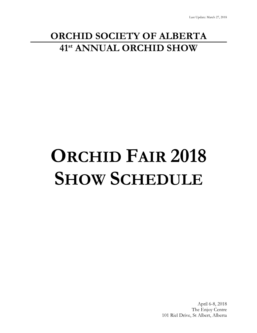 Orchid Fair 2018 Show Schedule