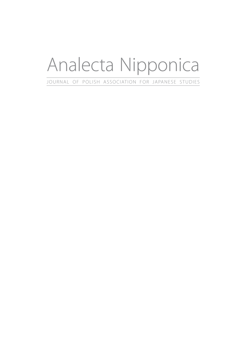 Analecta Nipponica Journal of Polish Association for Japanese Studies