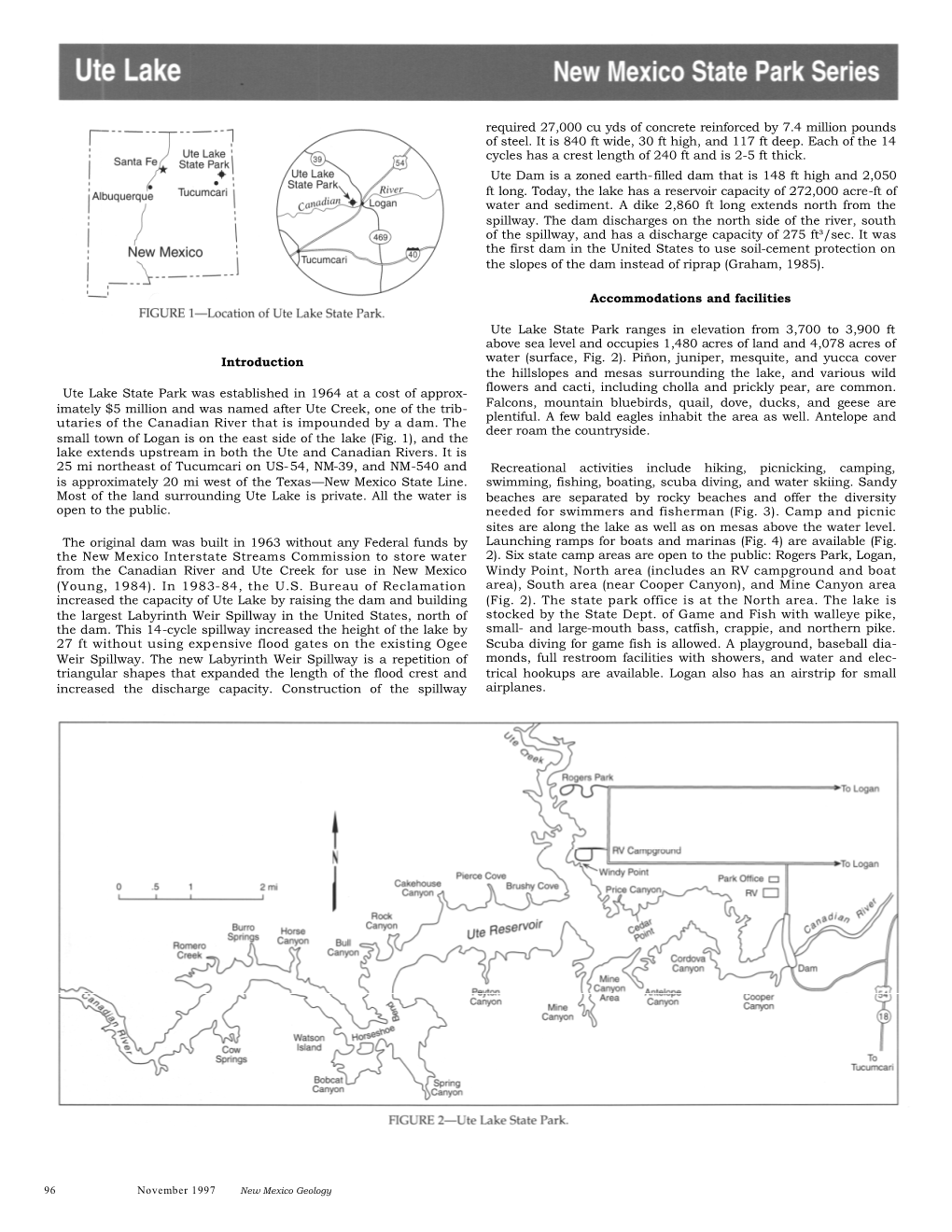 Ute Lake State Park Ranges in Elevation from 3,700 to 3,900 Ft Above Sea Level and Occupies 1,480 Acres of Land and 4,078 Acres of Introduction Water (Surface, Fig