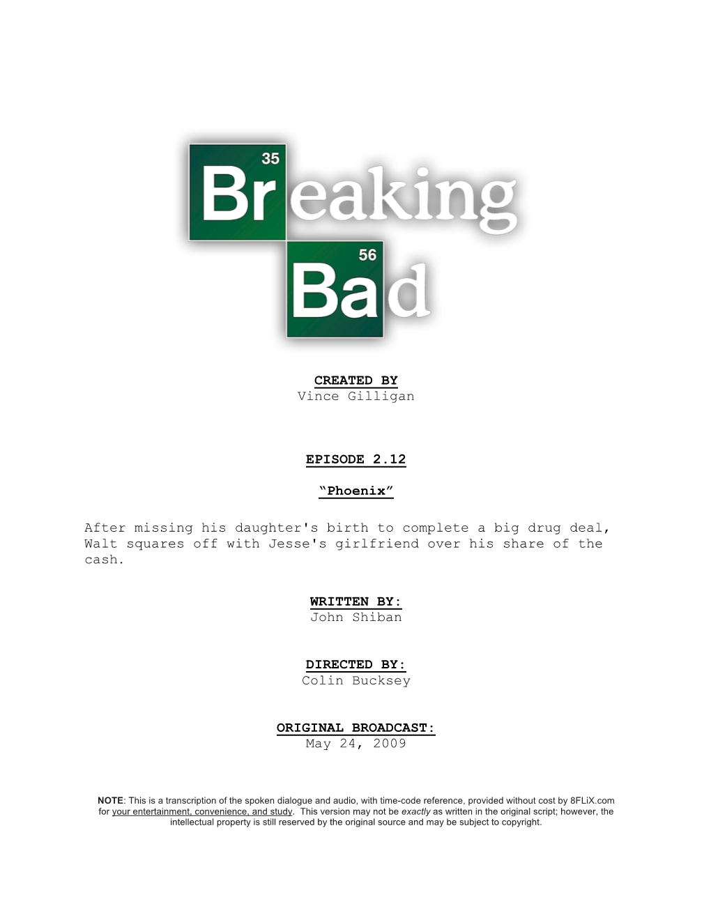 Breaking Bad | Dialogue Transcript | S2:E12