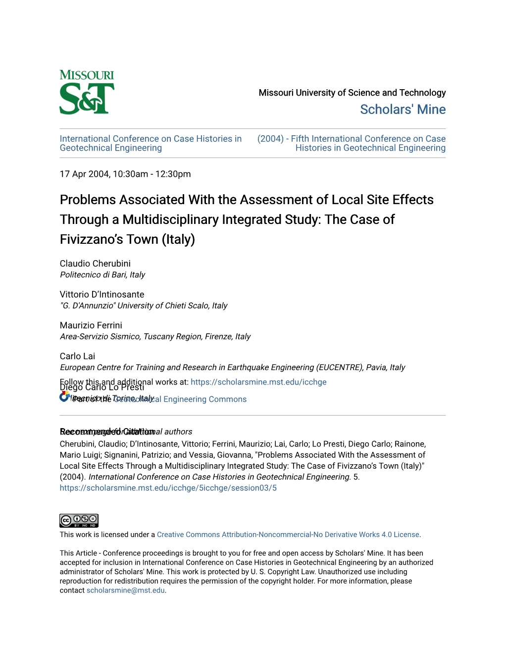 Problems Associated with the Assessment of Local Site Effects Through a Multidisciplinary Integrated Study: the Case of Fivizzano’S Town (Italy)