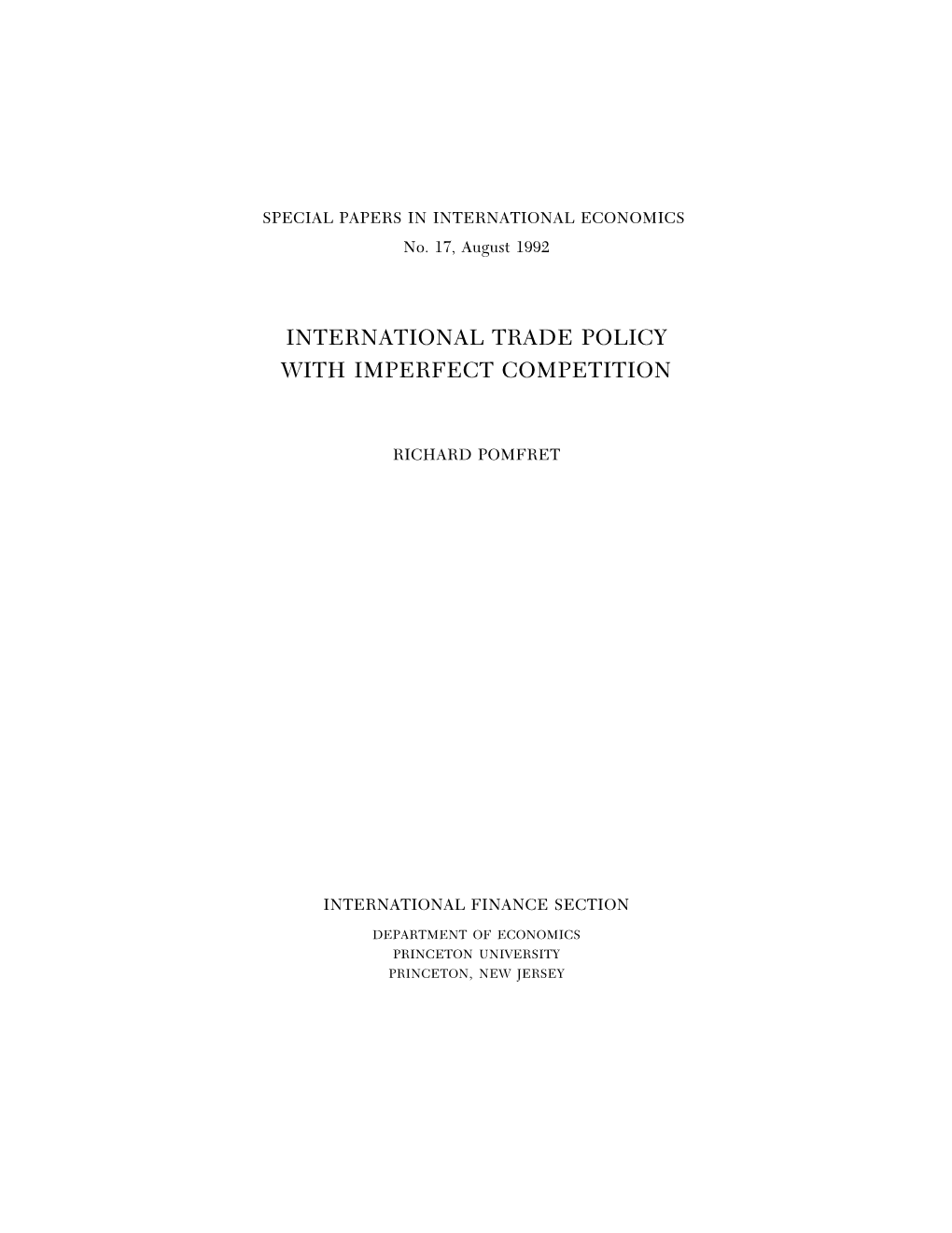 International Trade Policy with Imperfect Competition