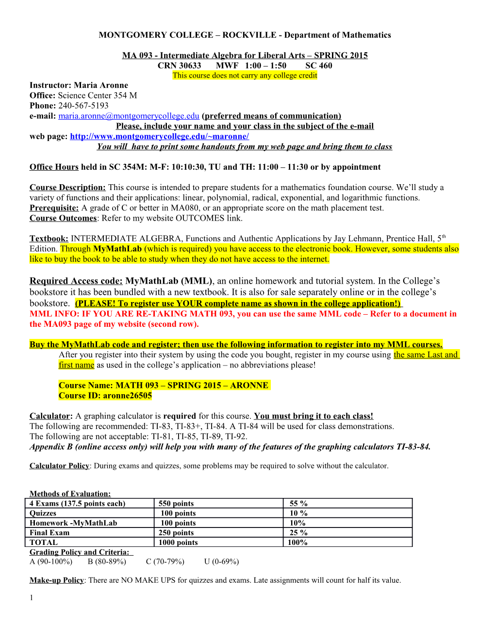 MA 100 - Intermediate Algebra