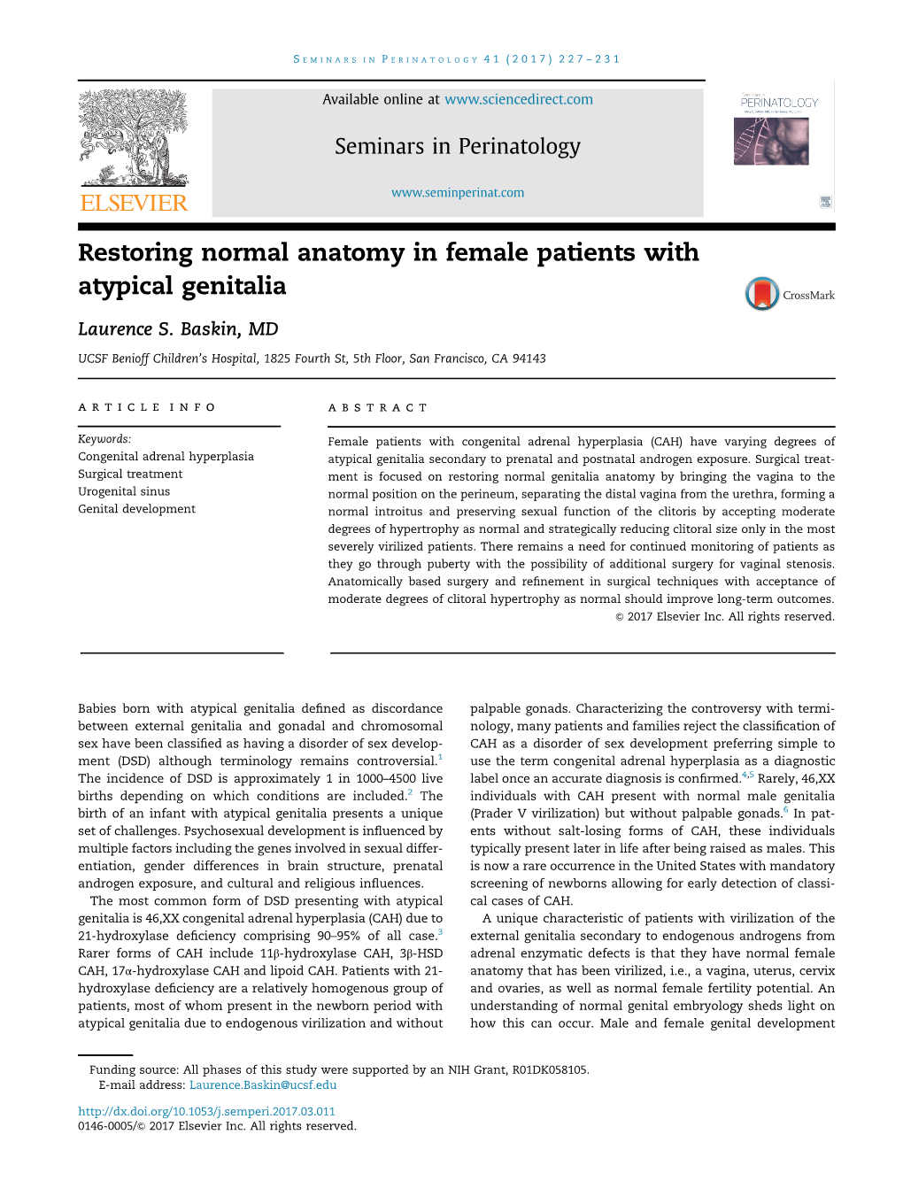 Restoring Normal Anatomy in Female Patients with Atypical Genitalia Laurence S