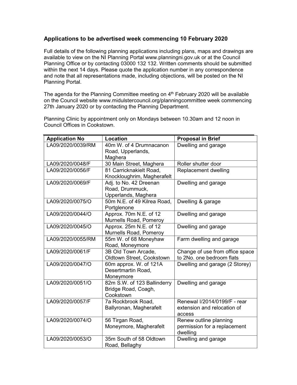 Planning Applications Advertised Week Commencing 9 November 2020