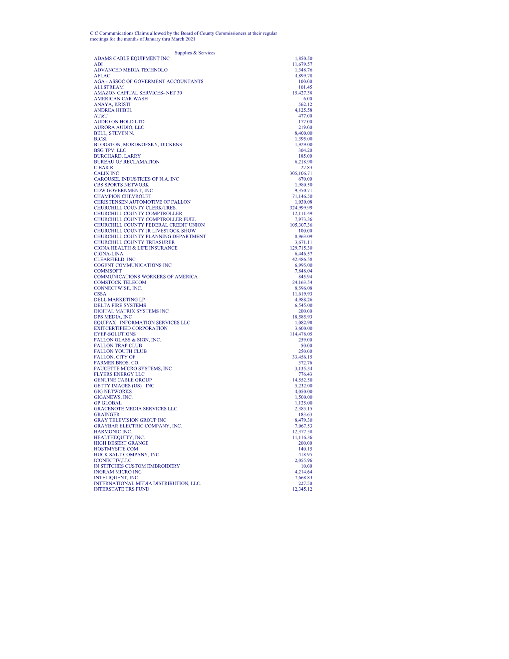 FY 2021 3Rd Quarter Vendor Payments