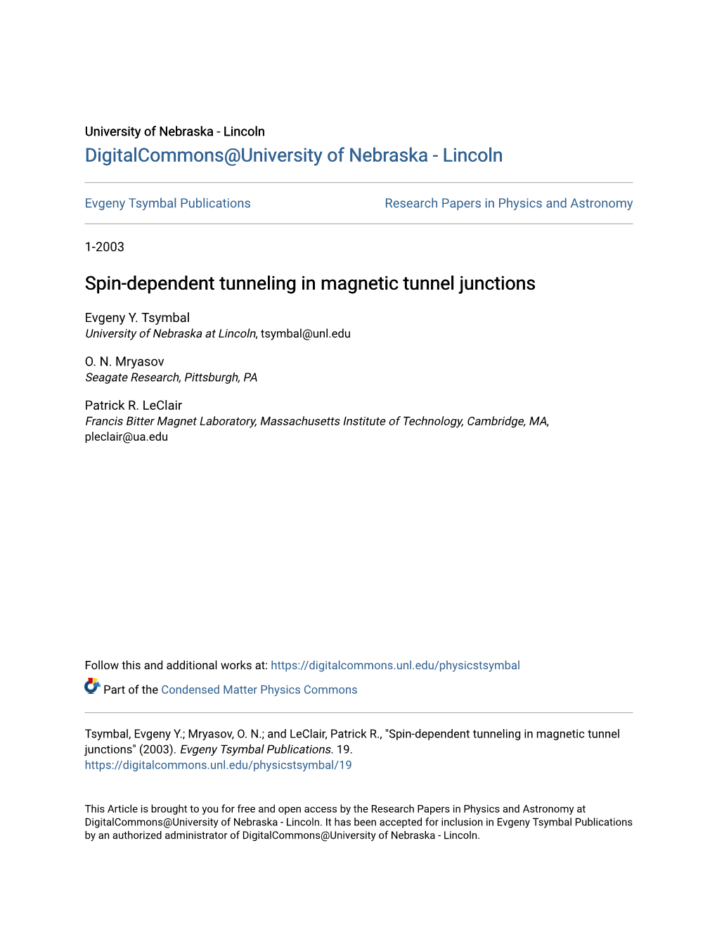 Spin-Dependent Tunneling in Magnetic Tunnel Junctions