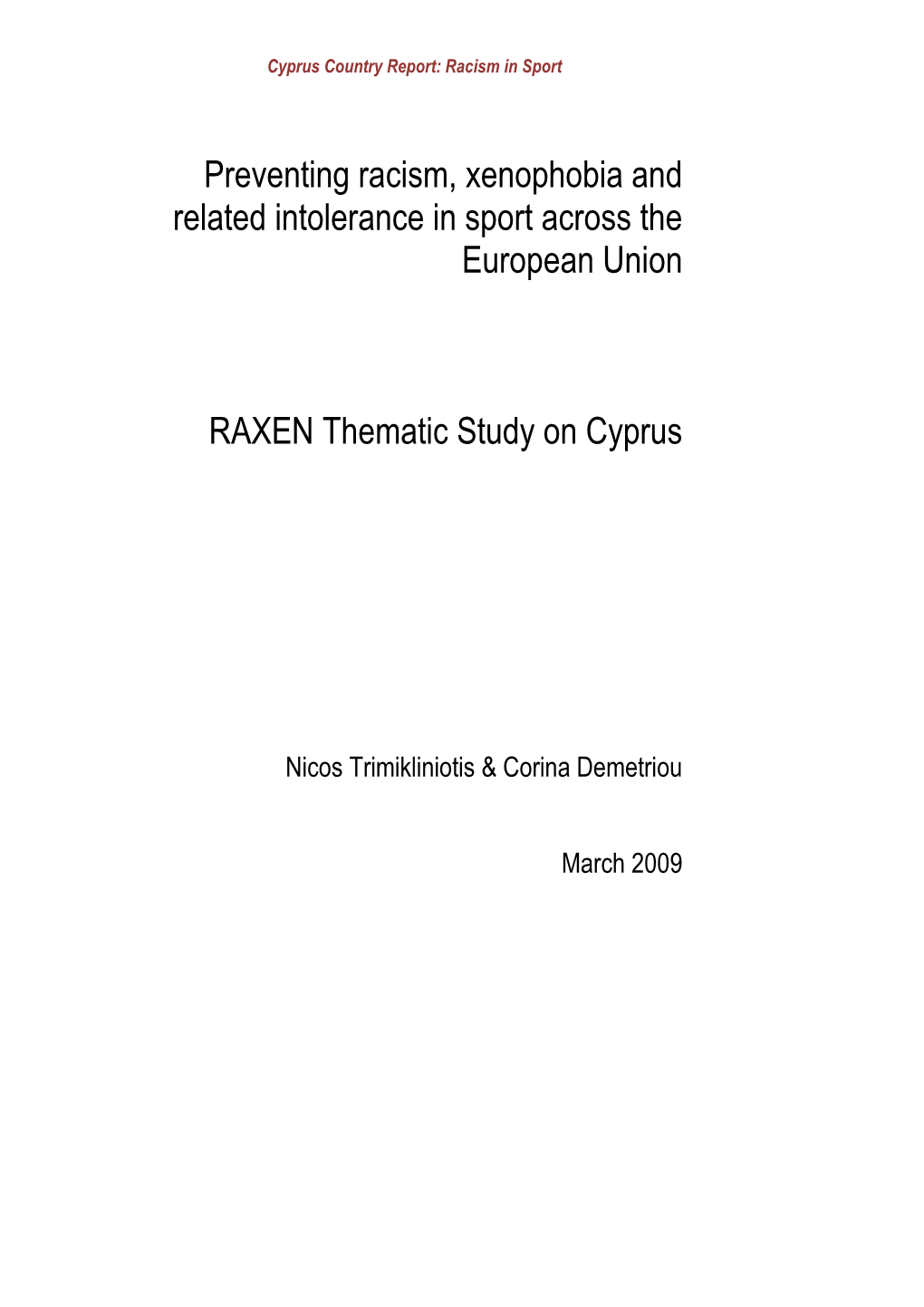 Migration, Racial Discrimination and Promoting Equality in Cyprus