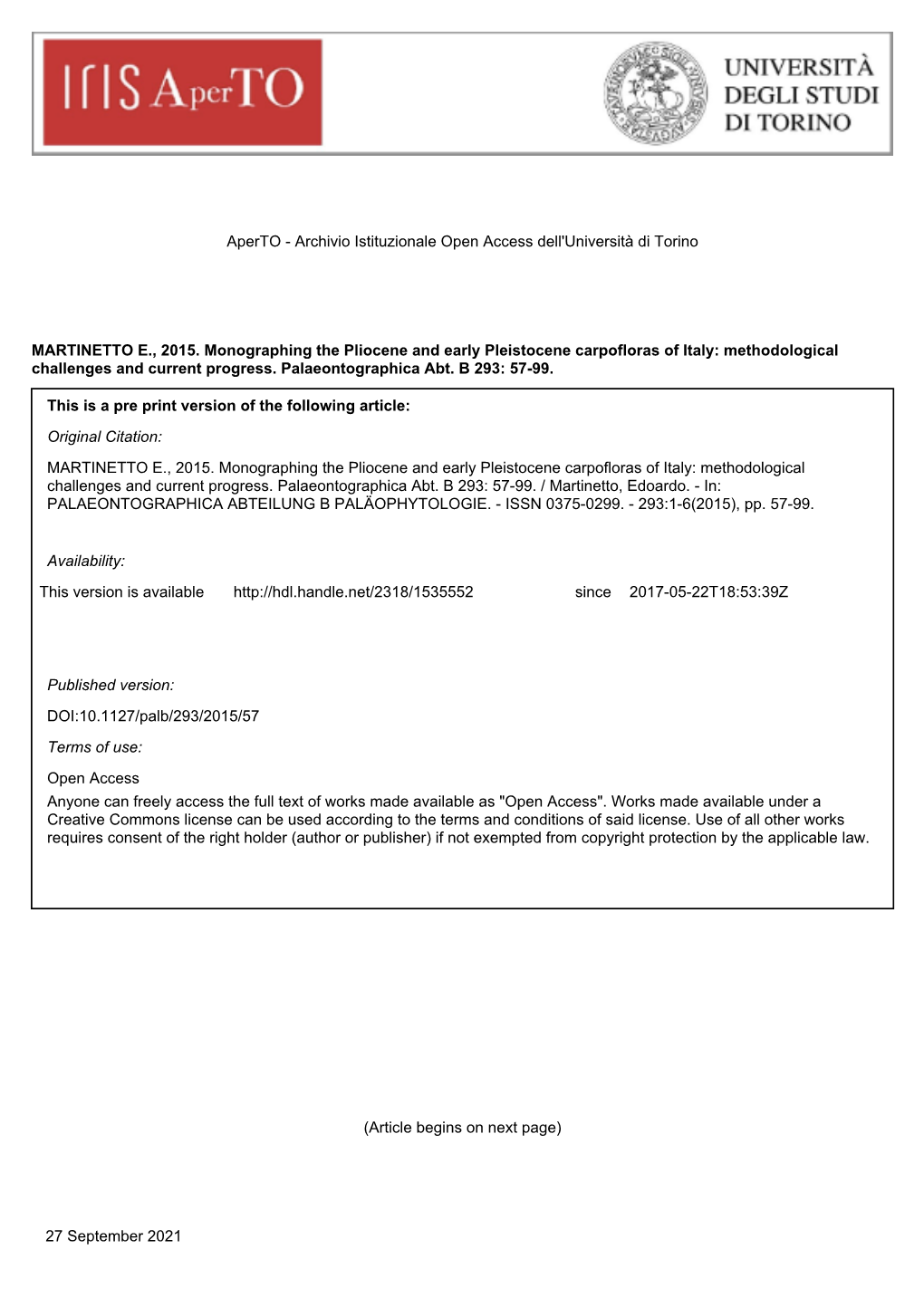 Martinetto 2015 Monographing Carpofloras Pal. B. 293.Pdf