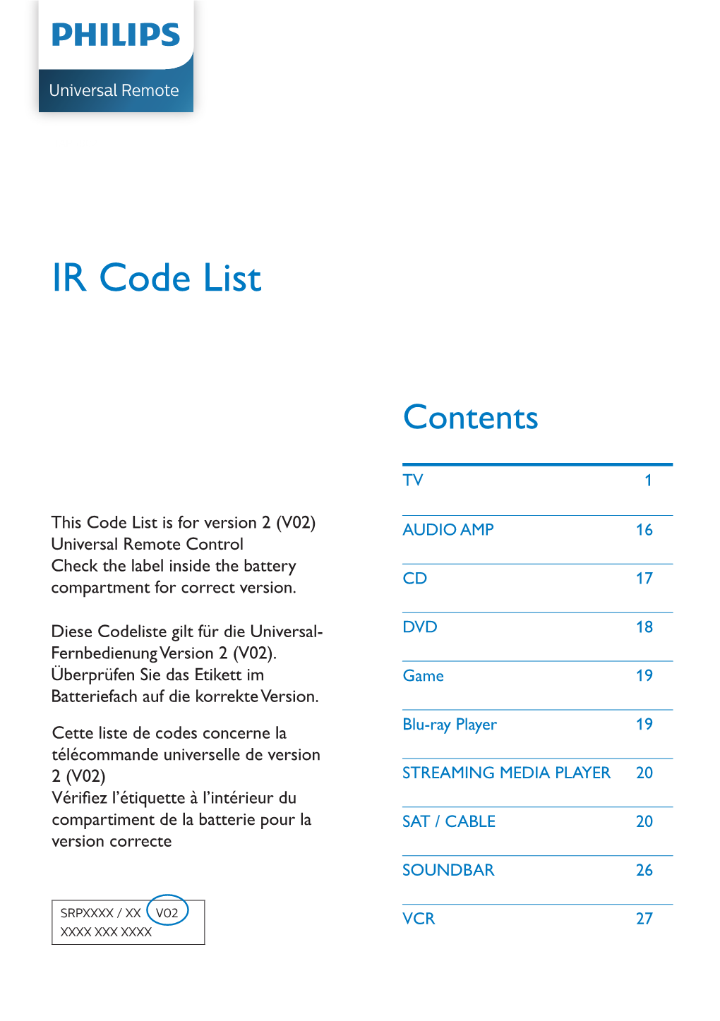 IR Code List