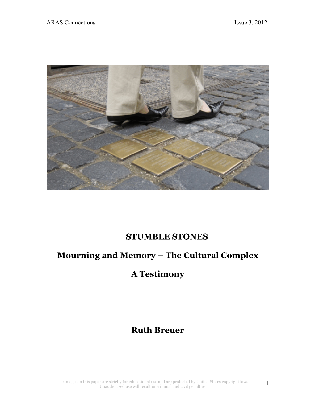 STUMBLE STONES Mourning and Memory – the Cultural Complex A