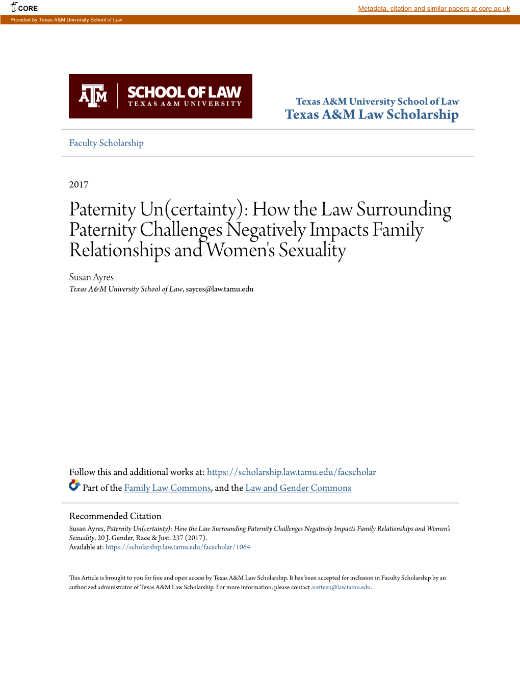 Paternity Un(Certainty): How the Law Surrounding Paternity Challenges