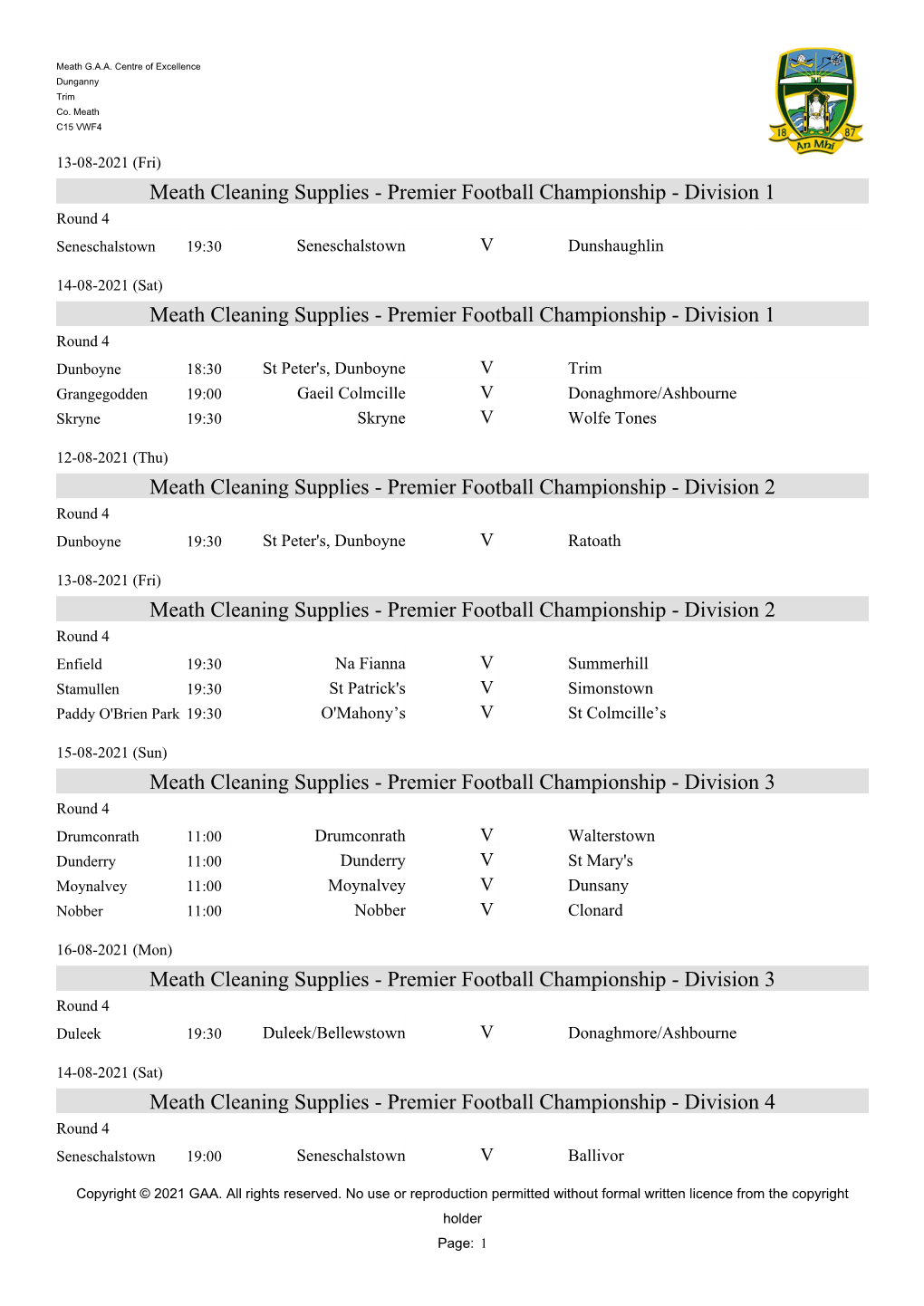 Meath Cleaning Supplies Meath Premier FC Rd. 4