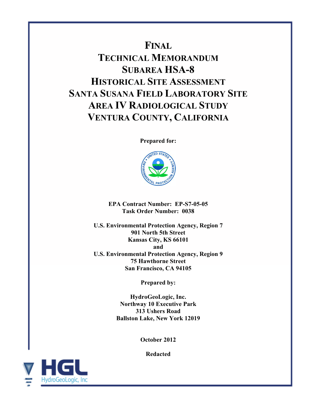 Final Technical Memorandum Subarea Hsa-8 Historical Site Assessment Santa Susana Field Laboratory Site Area Iv Radiological Study Ventura County, California