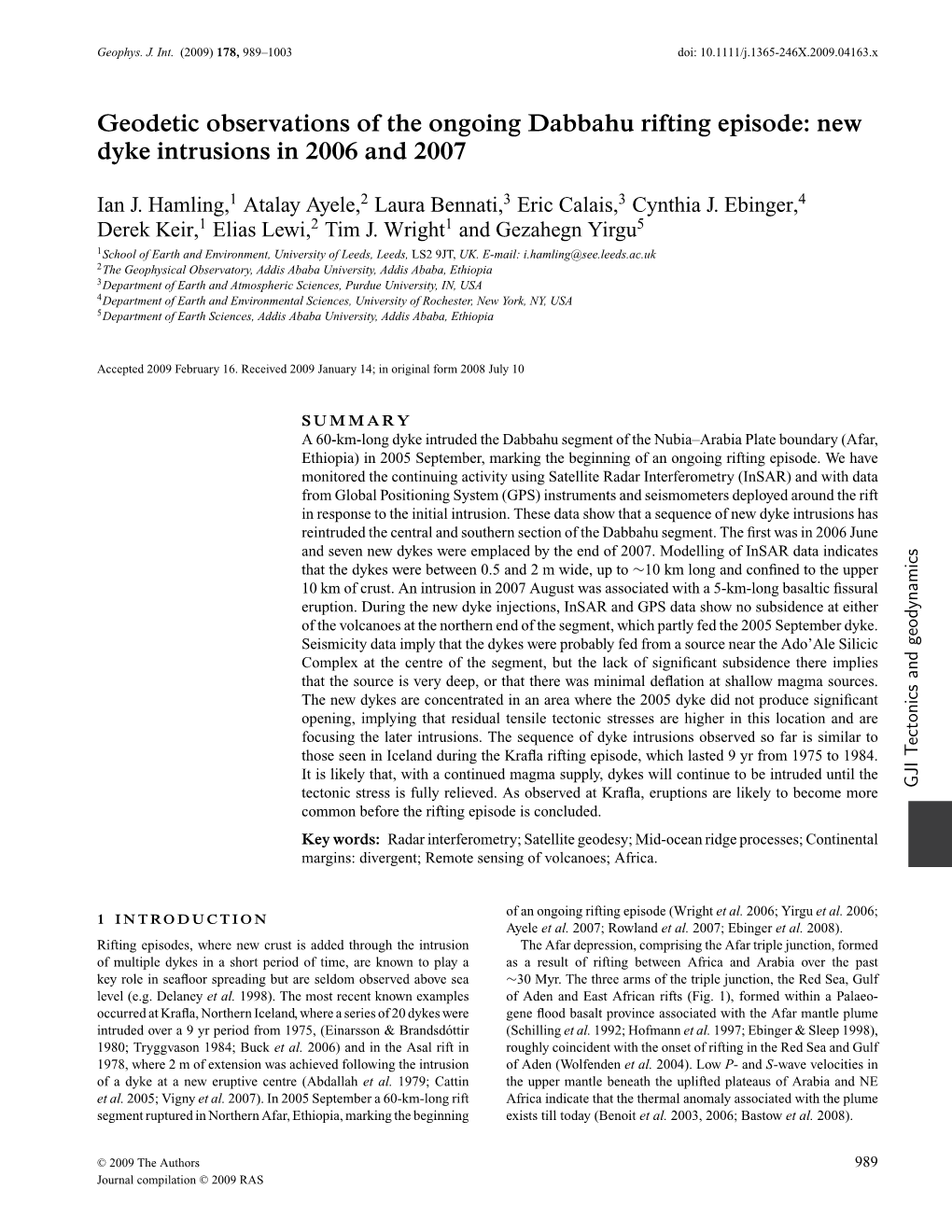 Geodetic Observations of the Ongoing Dabbahu Rifting Episode: New Dyke Intrusions in 2006 and 2007