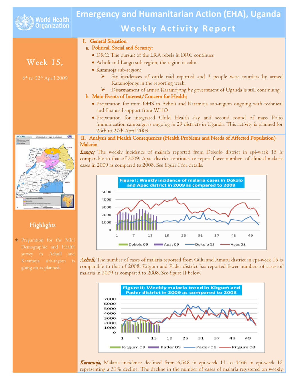 Emergency and Humanitarian Action (EHA), Uganda Weekly Activity Report