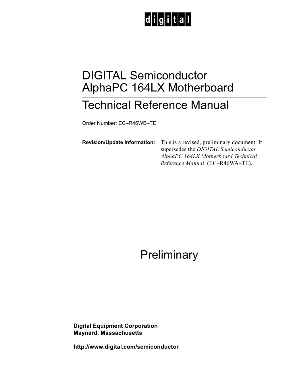 DIGITAL Semiconductor Alphapc 164LX Motherboard Technical Reference Manual