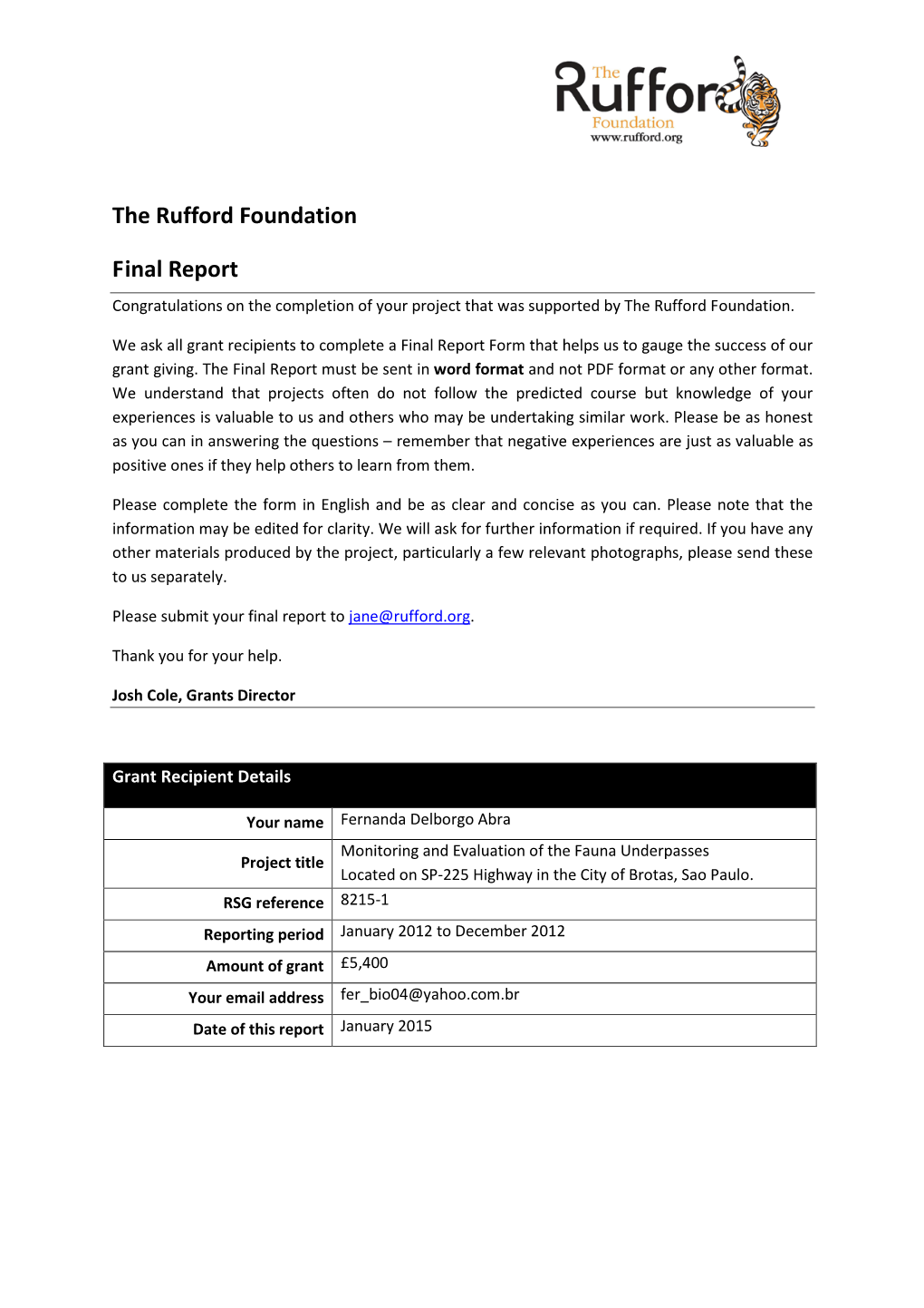 The Rufford Foundation Final Report