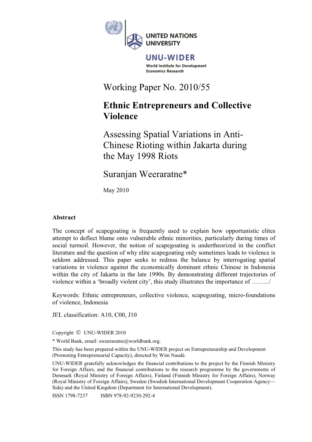 WIDER Working Paper No. 2010/55 Ethnic Entrepreneurs And