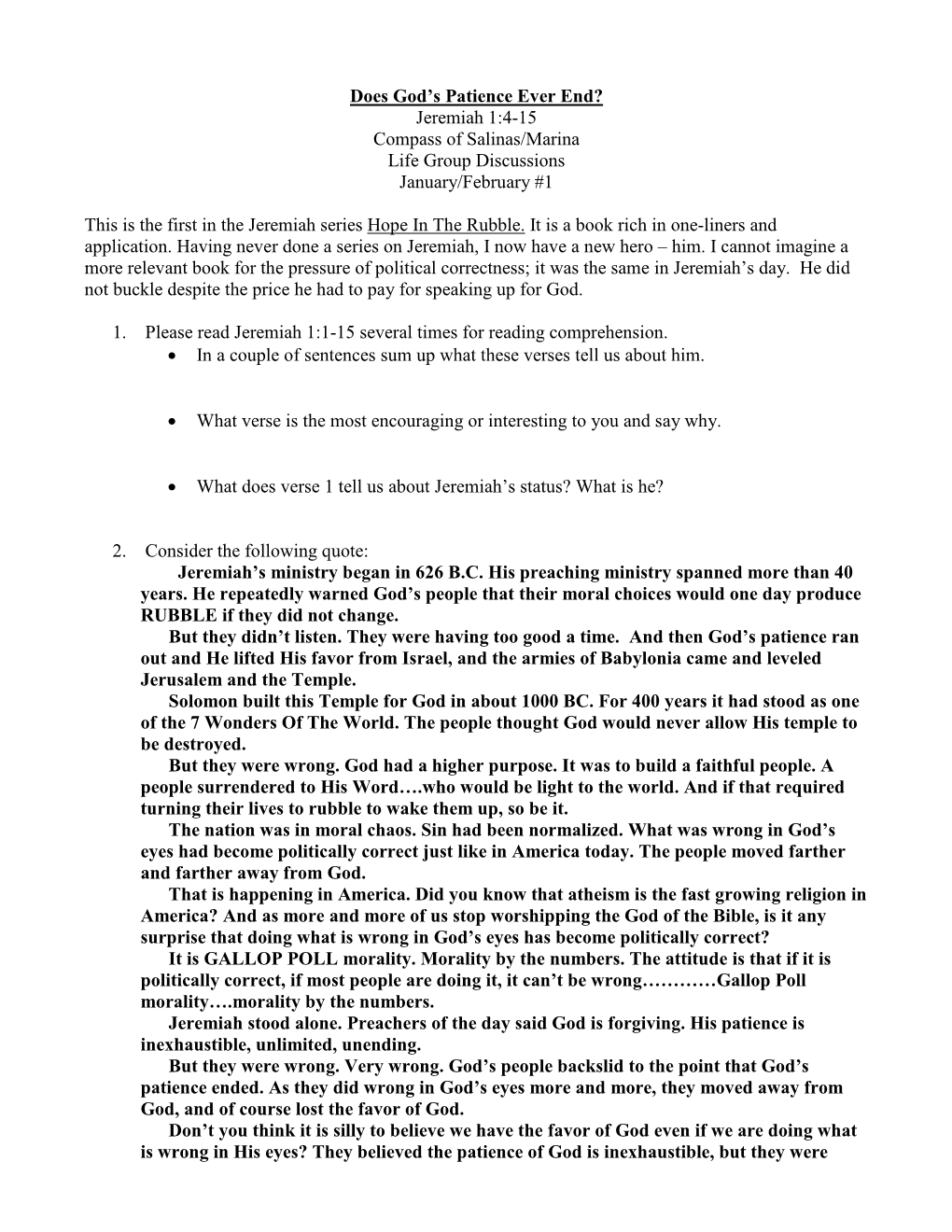 Does God's Patience Ever End? Jeremiah 1:4-15 Compass Of