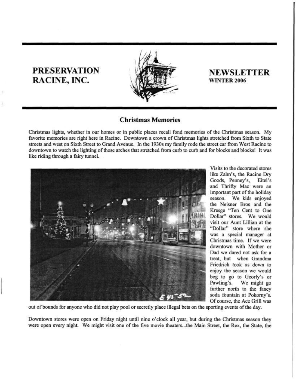 Preservation Racine, Inc. Newsletter