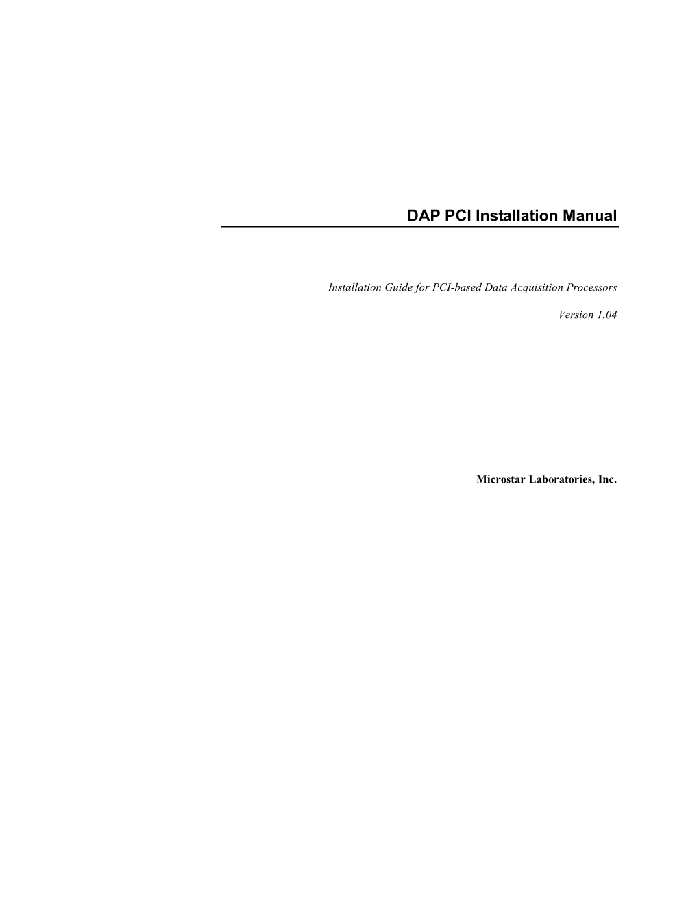 DAP PCI Installation Manual