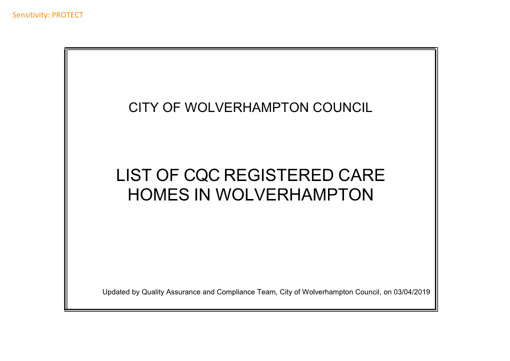 List of Cqc Registered Care Homes in Wolverhampton