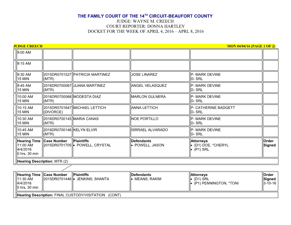 Judge Creech Mon 04/04/16 (Page 1 of 2)