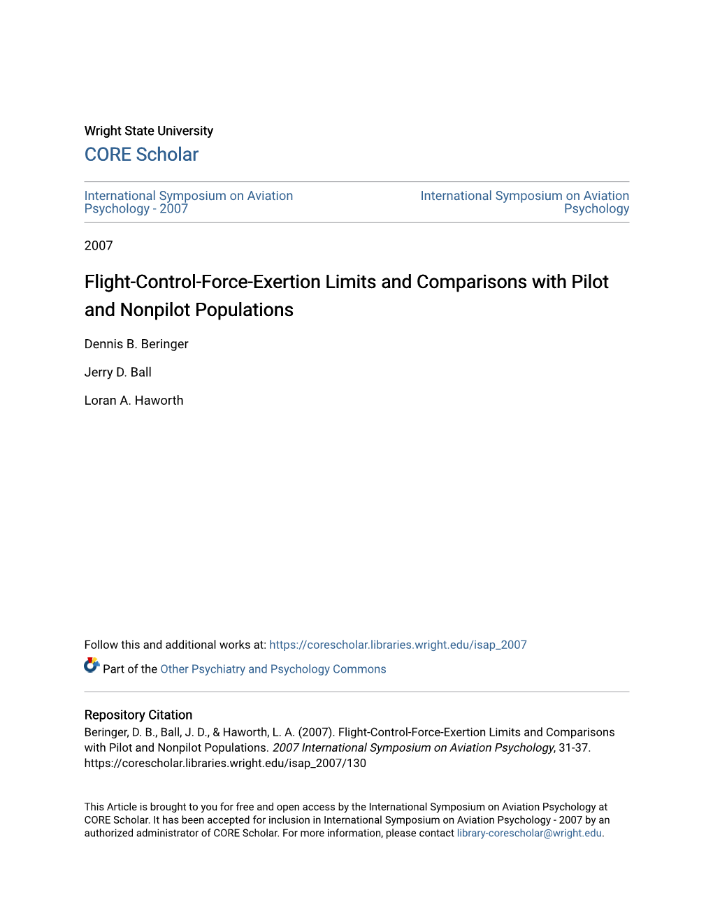 Flight-Control-Force-Exertion Limits and Comparisons with Pilot and Nonpilot Populations